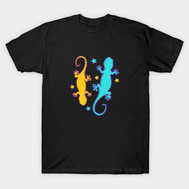 Hippie Colorful Lizards and Reptiles T-Shirt by novaya